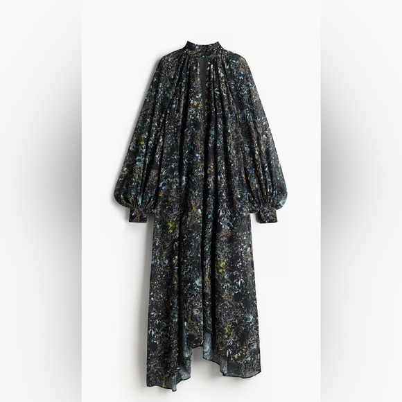 Dresses & Skirts - H&M Studio Long Sleeve Black Floral Chiffon High-Neck Maxi Dress size Small